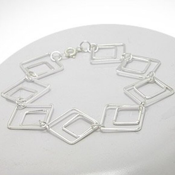 Sterling Silver Double Squares Bracelet - 7,8,9 inch - NEW - Picture 1 of 6